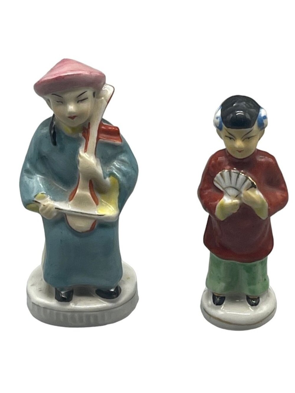 vintage Asian figurine statue man women multi color 4.5" glass made Japan READ